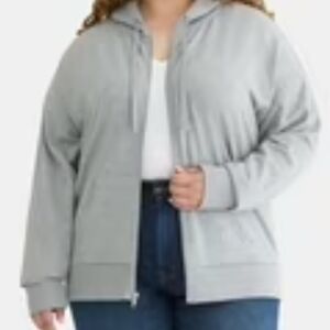 Time And Tru Full Zip-Up Fleece Jacket Hoodie Light Grey Heather